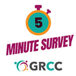 Icon of a stopwatch, text saying 5 Minute Survey and GRCC logo