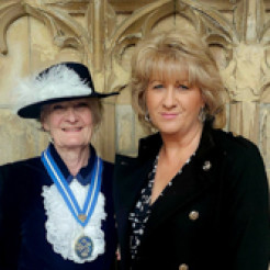 Dame Fiona Reynolds (left) and Barbara Piranty pictured at Gloucester Cathedral