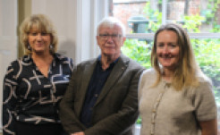 Photo of  Barbara Piranty, GRCC CEO, Philip Sullivan, chair of the judges, and Hannah Fraser from Renishaw.