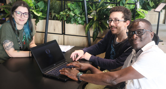 Left to right Bo Moon, Emir Atik, and Clifford Ezebor at out Gloucester digital support drop-in