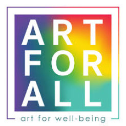 Art for All rainbow logo with strapline saying Art for Wellbeing